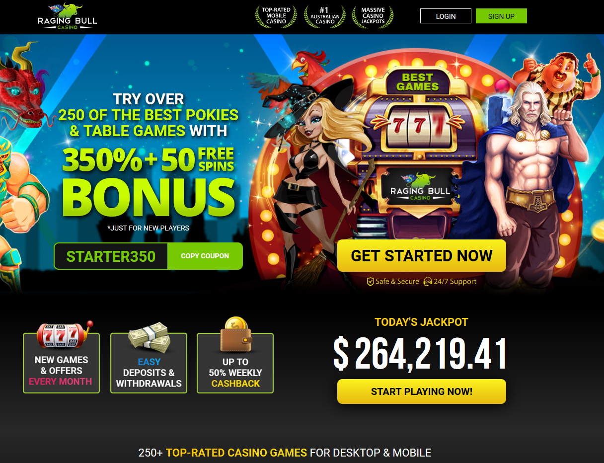 Raging Bull AU | 350% Pokies + Free Spins | Jackpots