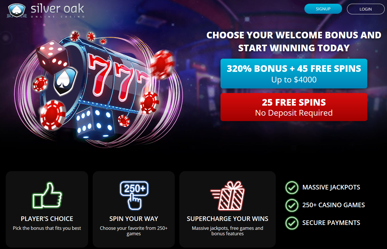 Silver Oak 320% Bonus + 45 Free Spins