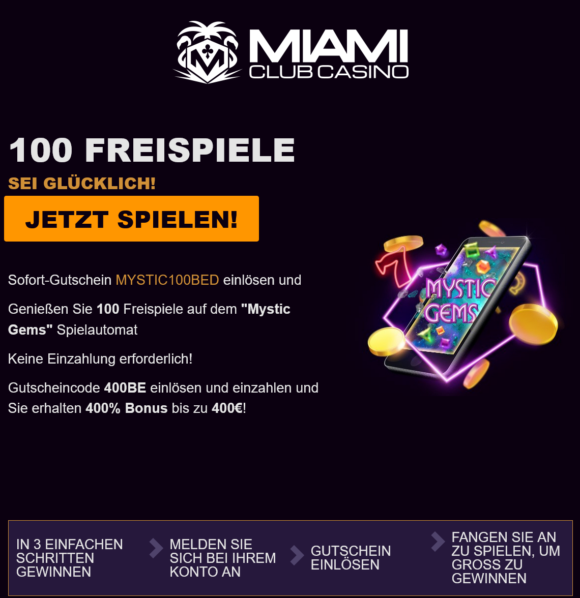 Miami
                                Club 100 Free Spins